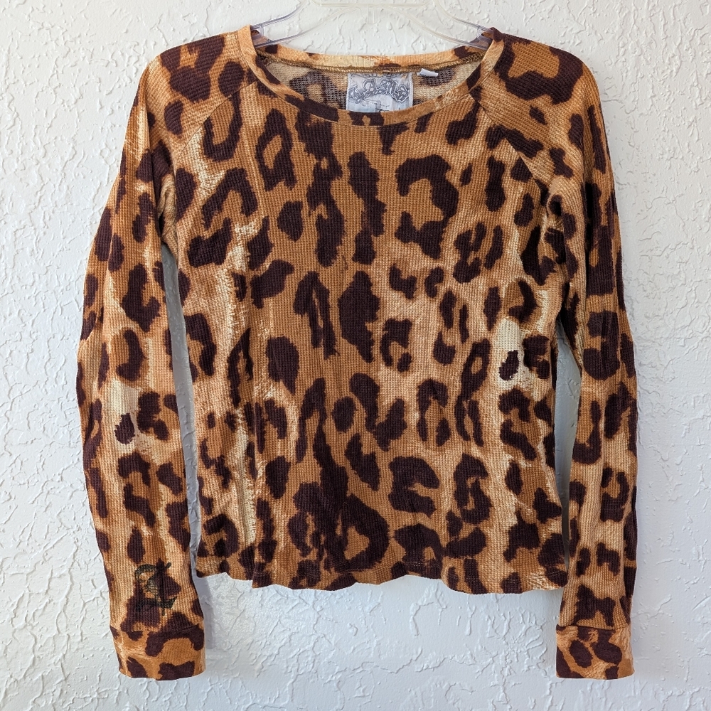 L.A.M.B Gwen Stefani Leopard Print Long Sleeve Top Thermal Y2K Vintage Rare M